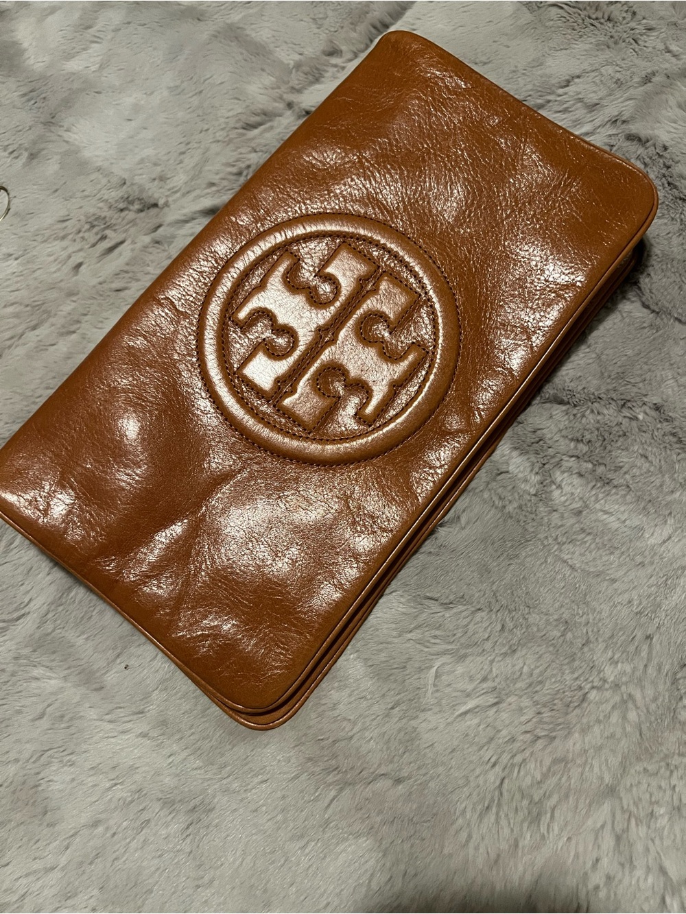 Tory Burch Brown Leather Foldover Wallet Clutch - Picture 2 of 7